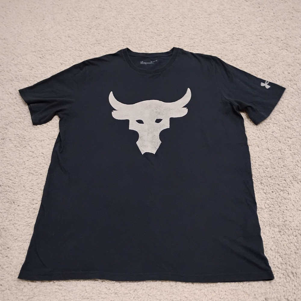 Under Armour Shirt Mens XL Black Project Rock Brahma Bull Logo Loose Gym Workout